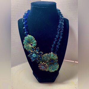 Heidi Daus Blue and Gold Waterlily Statement Necklace
